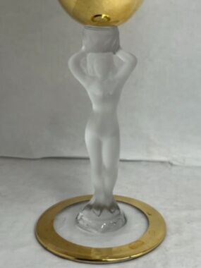 Vtg Nude Single Bayel France Bacchante Nude Frosted Stem Gold Cordial Glass 6 in